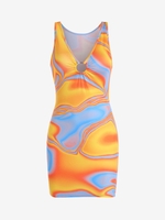O-ring Psychedelic Swirl Print Slinky Mini Dress S