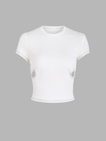 O-ring Ribbed Floral-shaped Cut Out Tee L White