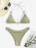 O-ring Textured Halter Bikini Swimwear Light green