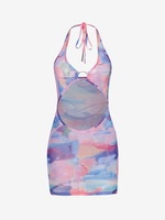 O-ring Tie Dye Sheer Mesh Slinky Dress M
