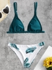 O Ring Tropical Leaf Print Bikini Swimwear Deep green