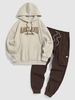 OAKLAND Embroidered Fleece-lined Hoodie with Pocket Techwear Cargo Pants Set Light coffee