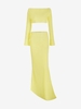 Off Shoulder Batwing Sleeve See Thru Maxi Skirt Set L Light yellow