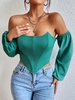 Off Shoulder Boned Detail Corset T Shirt M Green