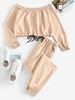 Off Shoulder Contrast Drawstring Pocket Jogger Pants Set S Light coffee