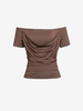 Off Shoulder Cowl Front Ruched Tee M Deep coffee