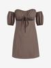 Off Shoulder Cutout Puff Sleeve Tie Dress L Light coffee