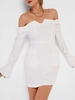 Off Shoulder Flap Pocket Long Sleeve Dress L White