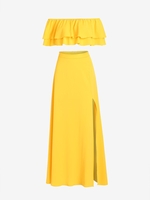 Off Shoulder Flounce Thigh Split Maxi Skirt Set Xl Yellow