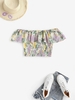Off Shoulder Flower Chiffon Smocked Blouse Xl Light purple