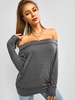 Off Shoulder Foldover Raglan Sleeve Exposed Seam Sweatshirt L Gray
