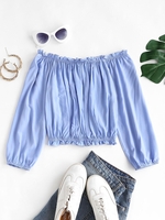Off Shoulder Frilled Crop Blouse Light blue