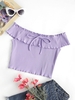 Off Shoulder Frilled Ribbed Crop Top M Light purple