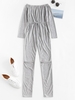 Off Shoulder Knee Ripped Pocket Lounge Jumpsuit S Light gray