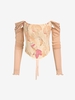 Off Shoulder Leaf Pattern Lace Up Corset Style Top S Light coffee
