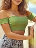 Off Shoulder Lettuce Trim Crop Tee M Green peas