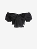 Off Shoulder Puff Sleeve Bowknot Smocked Crop Blouse L Black