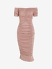 Off Shoulder Ruched Midi Bodycon Dress M Light pink