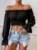 Off Shoulder Ruffle Poet Sleeve Crop Blouse L Black