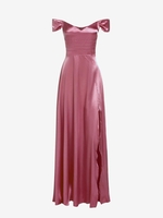 Off Shoulder Split Satin Bridesmaid Dress L Light pink