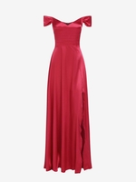 Off Shoulder Split Satin Bridesmaid Dress M Red
