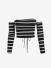 Off Shoulder Stripes Lace Up Tee L Black