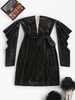 Off Shoulder Velvet Glitter Mesh Panel Tie Dress M Black