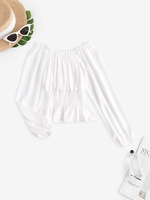 Off The Shoulder Frilled Shirred Blouse Xl White