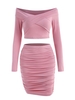 Off The Shoulder Jersey Crossover Top and Ruched Skirt Set Xs Light pink