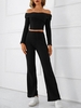Off The Shoulder Knit Casual Crop Top and Pants Set Xs Black
