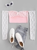 Off The Shoulder Lace Panel Raw Hem Crop Top S Light pink