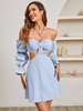 Off The Shoulder Midriff Cut Out Dress Xl Light blue