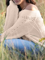 Off The Shoulder Openwork Sweater S Light coffee