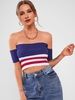 Off The Shoulder Striped Fitted Cropped Knitwear L