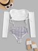 Off The Shoulder Striped High Waist Midkini Bikini Set White