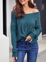 Off The Shoulder Twist Front Sweater S Green