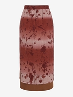 Ombre Abstract Print Slit Midi Skirt L Coffee
