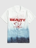 Ombre Button Up Vintage Beauty Figure Print Graphic Shirt Xxl Pastel blue