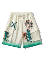 Ombre Cartoon Dinosaur Letter Graphic Drawstring Sweatshorts 2xl Warm white