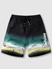Ombre Color Ink Splash Printed Drawstring Beach Shorts M Yellow