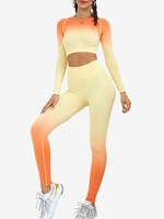 Ombre Color Long Sleeves Crop Top and High Waist Leggings Sports Yoga Set L Orange