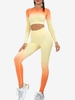 Ombre Color Long Sleeves Crop Top and High Waist Leggings Sports Yoga Set S Orange
