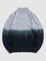 Ombre Color Mock Neck Sweater L Blue