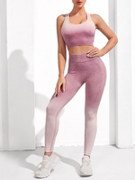 Ombre Color Racer Back Sports Bra and Wide Waistband Leggings Set M Light pink