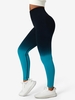 Ombre Color Scrunch Butt Wideband Waist Sports Yoga Leggings L Blue