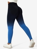 Ombre Color Scrunch Butt Wideband Waist Sports Yoga Leggings L Deep blue