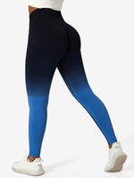 Ombre Color Scrunch Butt Wideband Waist Sports Yoga Leggings L Deep blue