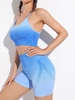 Ombre Color Sports Bra and Wide Waistband Shorts Set M Blue