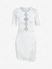 Oval Cut Out Fringes Slinky Mini Dress L White