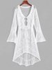 Oval Cutout Flare Sleeve Crochet Knit Cover Up Top White